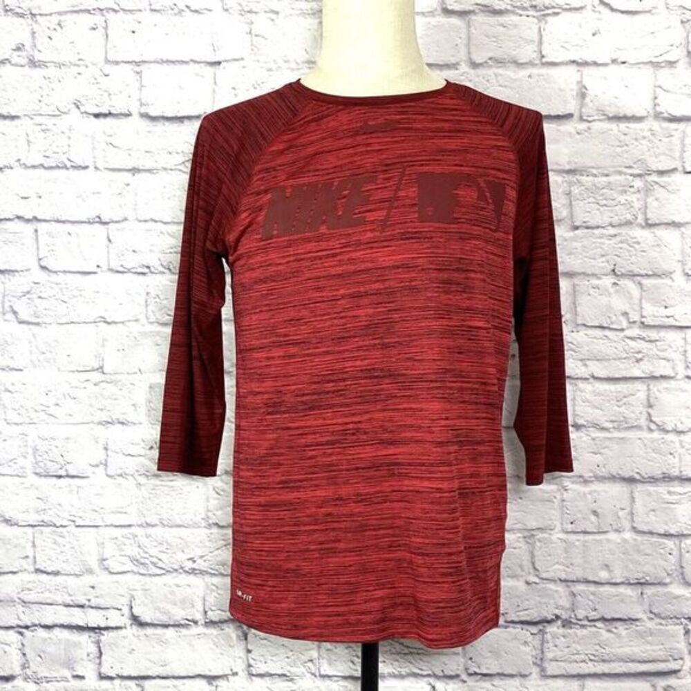 Nike The Nike Tee Long‎ Sleeve Dri-Fit Long Sleeve Shirt Red Size Small MLB Logo